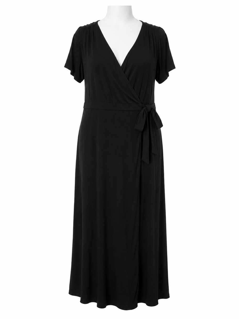 Size 3X Forever 21+ Women’s Black Wrap Maxi Dress Side Slit Stretch Short Sleeve